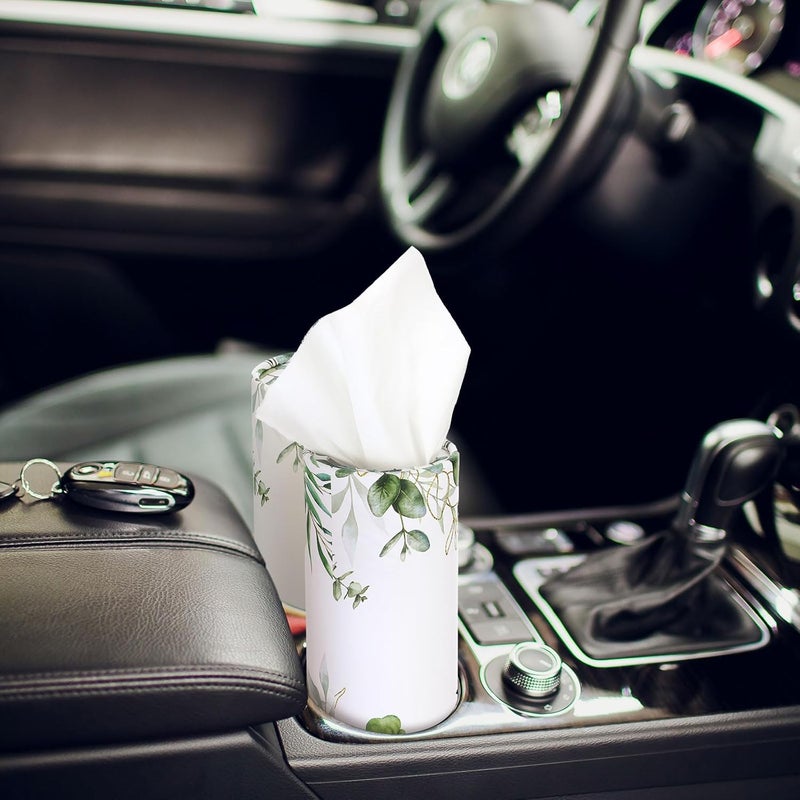 Fourluoo 12 Pack Car Tissue Cylinder Holder Bulk with 3 Ply Facial Tissues, Round Napkin Holders for Car Cup Holder Cylinder Travel Paper Tubes Bulk Round Napkin Boxes Packs(Eucalyptus) - Image 2
